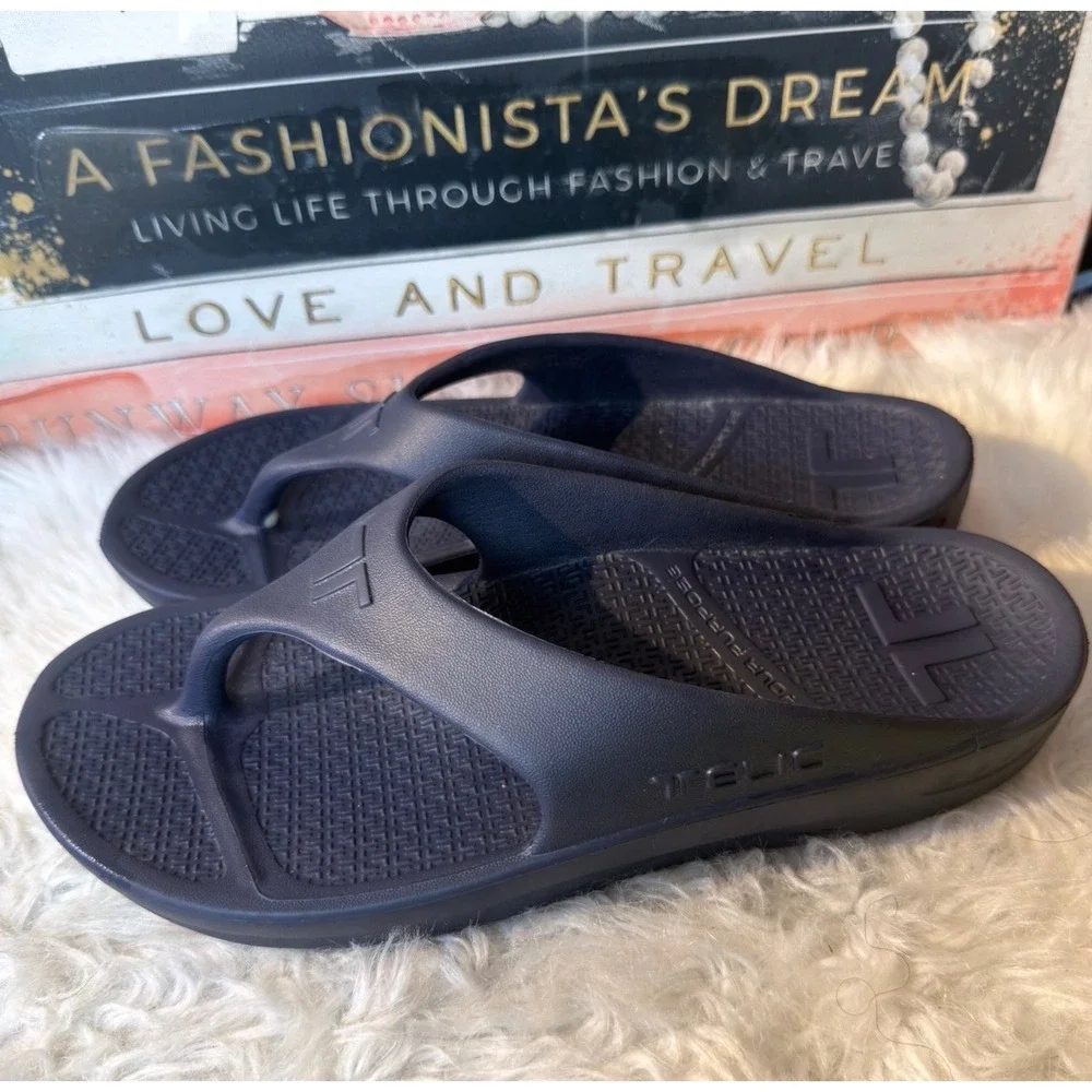 Telic Energy Flip Flops Navy Blue Orthotic Recovery Sandals Mens L Womens XL